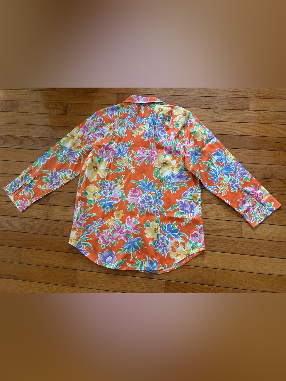 Lauren Ralph Lauren Orange Floral Cotton Button-Down Blouse Size M NWOT - Picture 5 of 6
